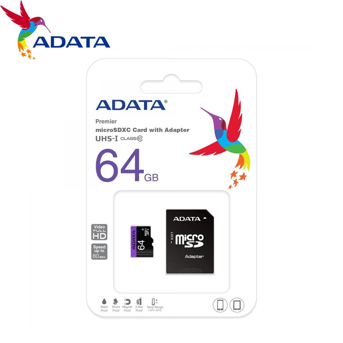 بطاقة ADATA MICROSDXC سعة 64 جيجابايت UHS-I CLASS10 بسعر 85 دولارًا أمريكيًا