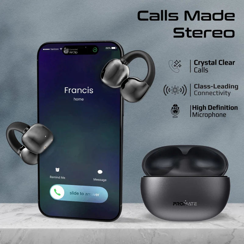 سماعات TWS مفتوحة Promate AirClip AudioFit | أسود