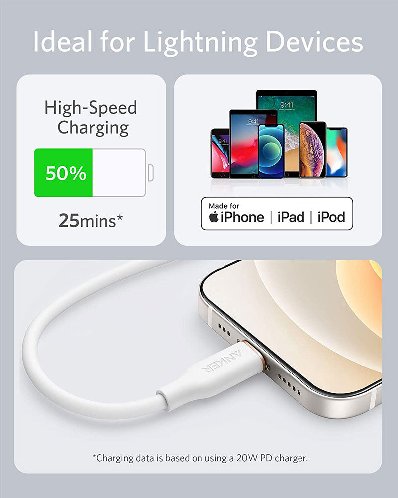 Anker PowerLine III Flow USB-C with Lightning Connector 3ft - White