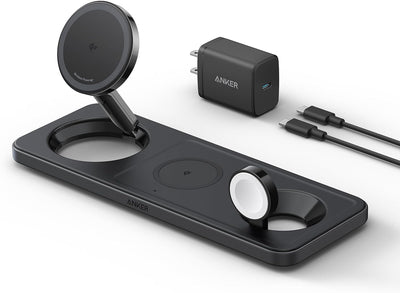 Anker Foldable 3 in 1 Qi2 Wireless Charger Fast & Reliable - Black