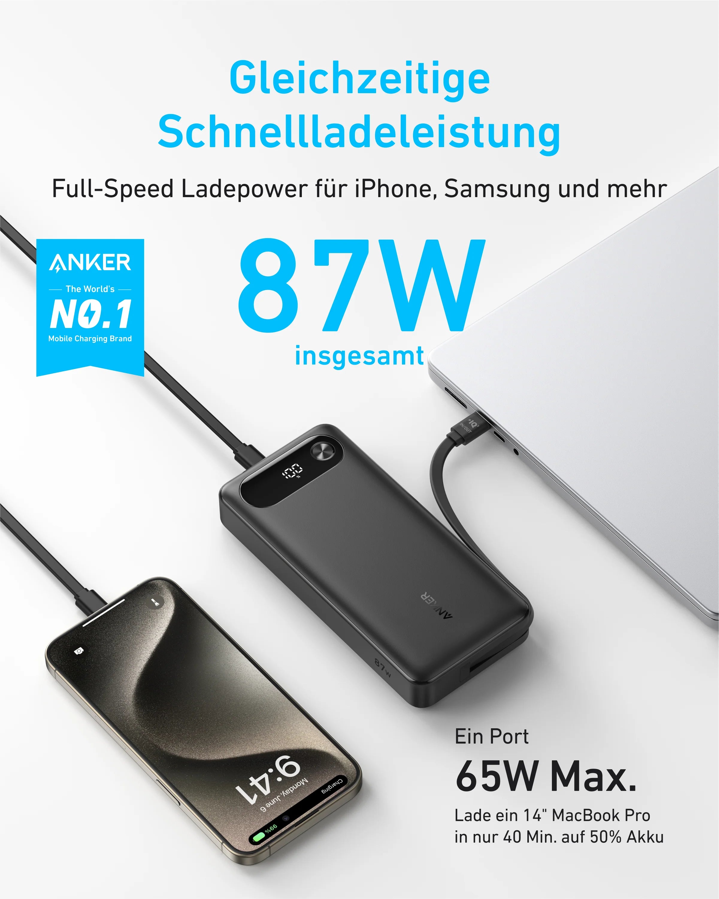 Anker Power Bank 20,000mAh 87W Fast Charging Solution - Black