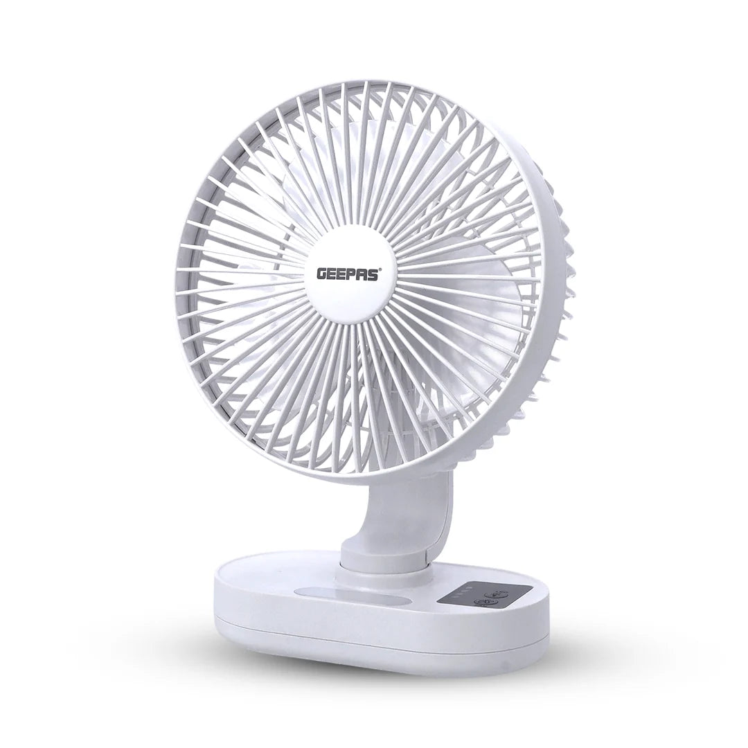 Geepas 8" Rechargeable Fan with LED Night Light, 9H Runtime, 3 Speeds, White GF21157