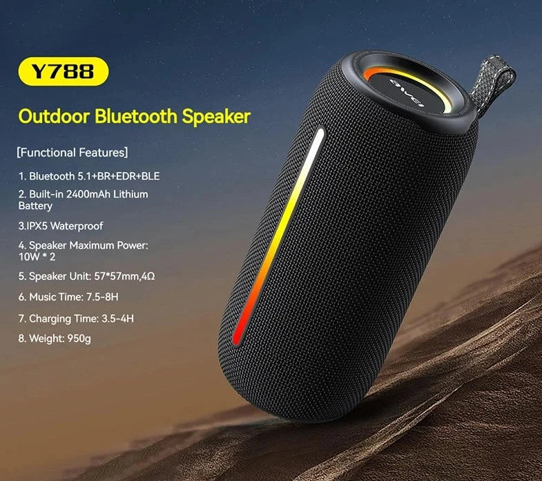 Awei RGB Light Portable Outdoor Bluetooth Speaker - Black