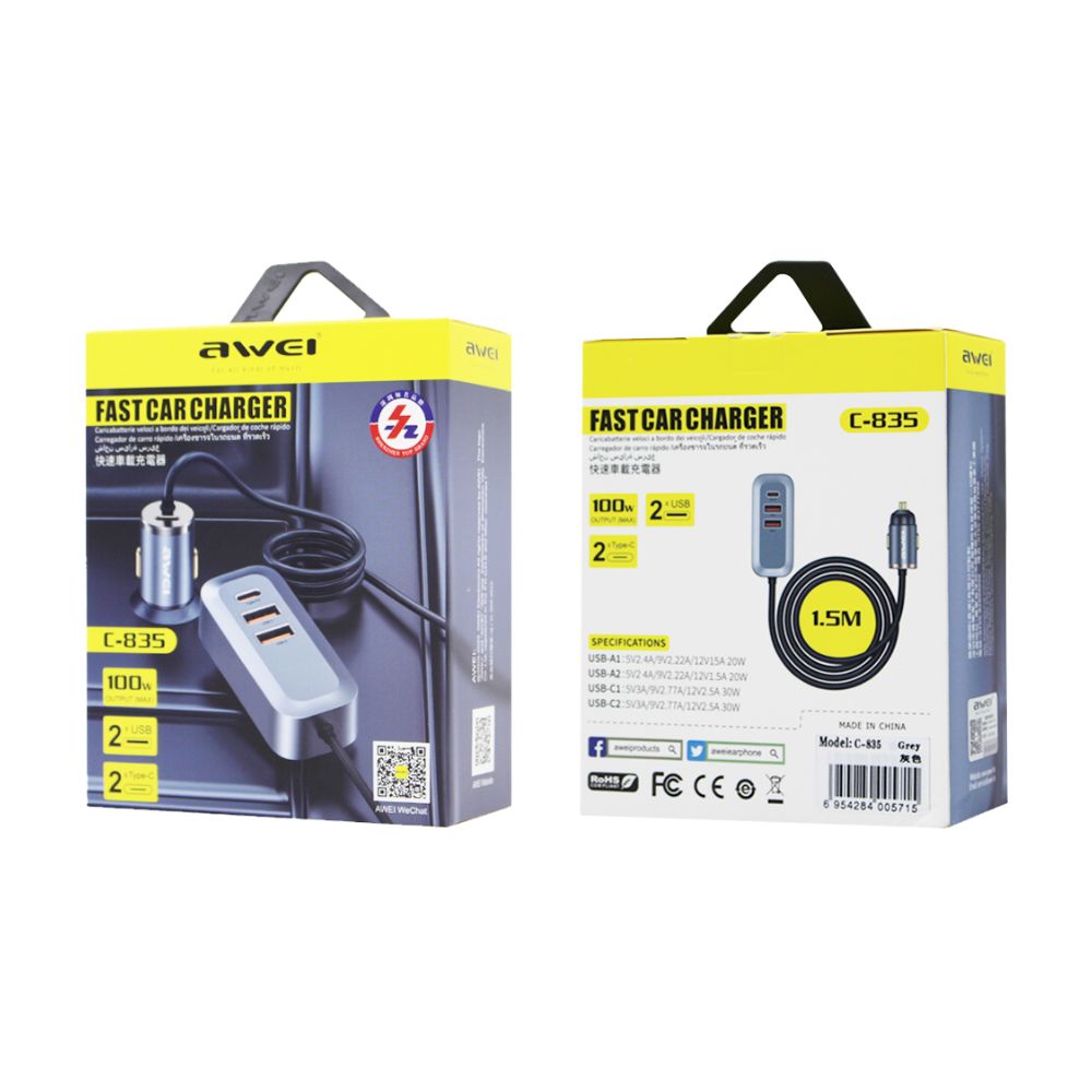 Awei Fast Car Charger PD 100W / 1.5m