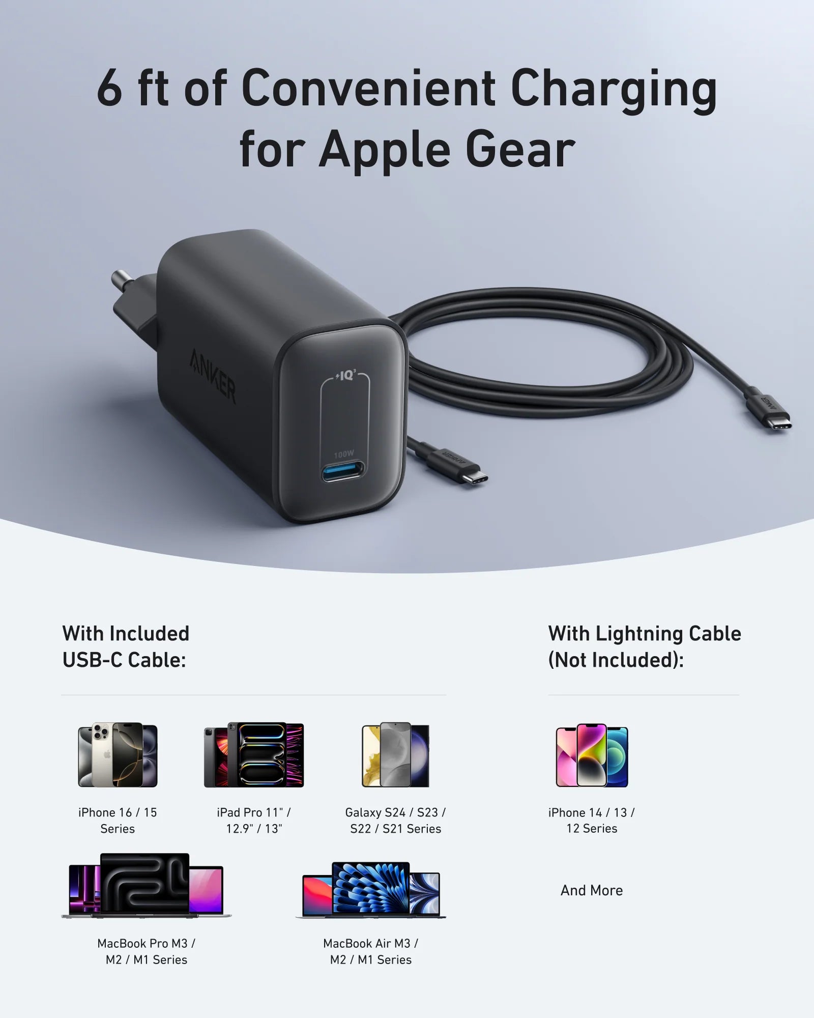 شاحن أنكر نانو (100 واط) مع كابل USB-C - صغير الحجم للغاية | شحن سريع لأجهزة ماك بوك