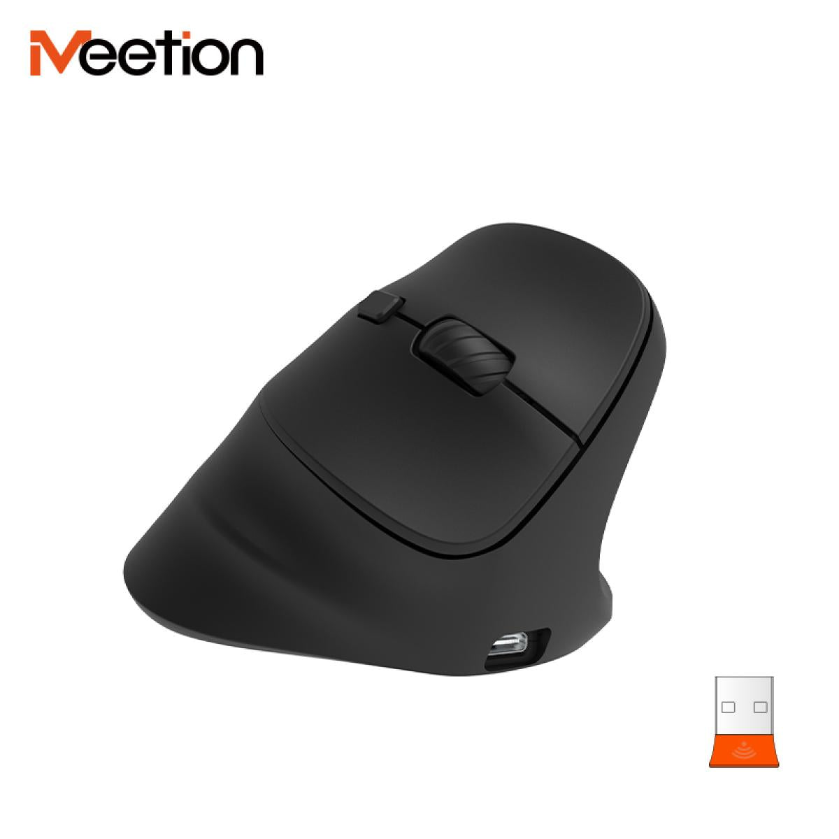 Meetion BTM010R Right-Handed Ergonomic Wireless Vertical Mouse - Black