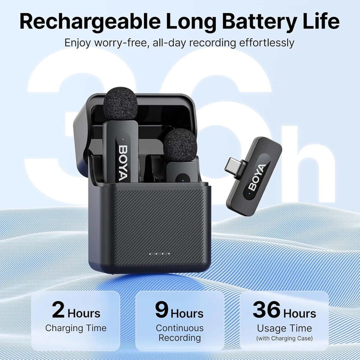 ميكروفون لاسلكي BOYA BY-V30 من النوع C | مدى 100 متر | علبة شحن