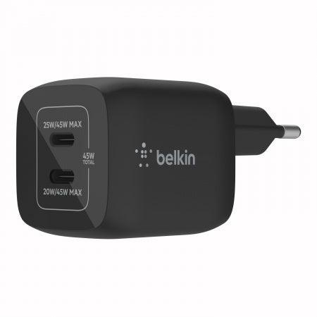 Belkin 45W PD PPS Dual USB C GaN Charger Fast & Safe Charging - Black