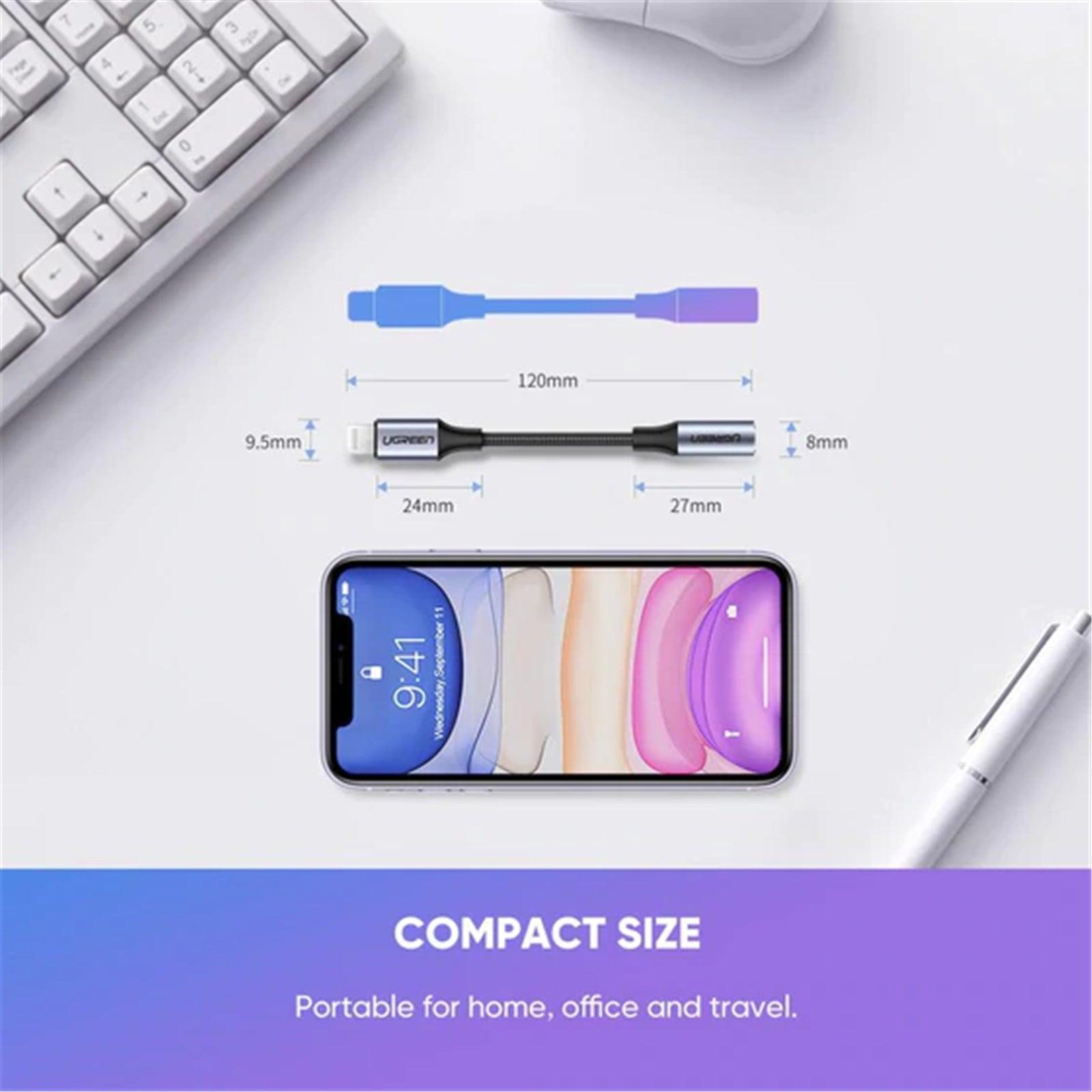 يوجرين كابل Lightning M/F، 10سم، غلاف الألومنيوم، مضفر