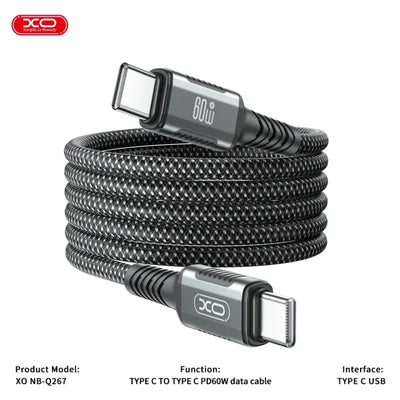 كابل XO NBQ267 مغناطيسي 60W – شحن سريع Type-C مزدوج
