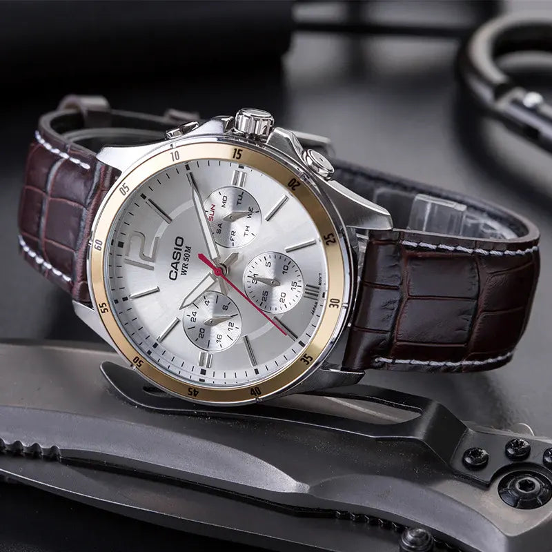 Casio Men Leather Watch MTP-1374L-7A