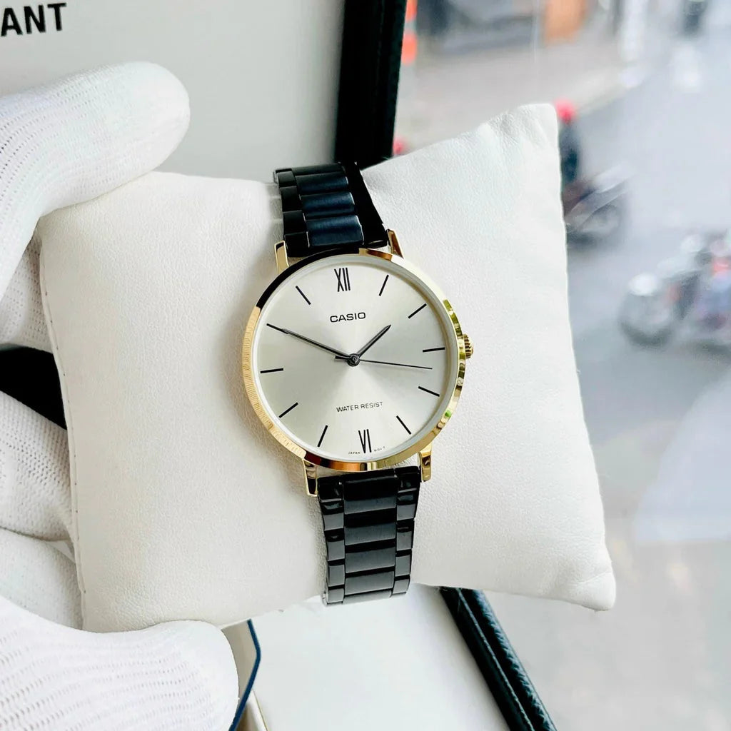 Casio Ladies' Analog Black Stainless Steel Band Watch LTPVT01GB-9B