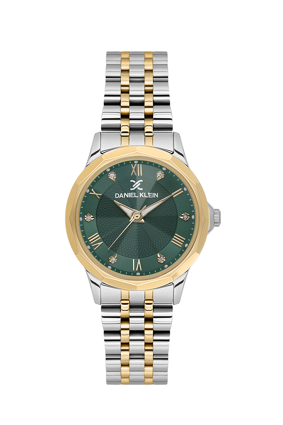 Daniel Klein DK.1.13898-5 Women's Watch - Green Dial Silver Gold Steel Bracelet