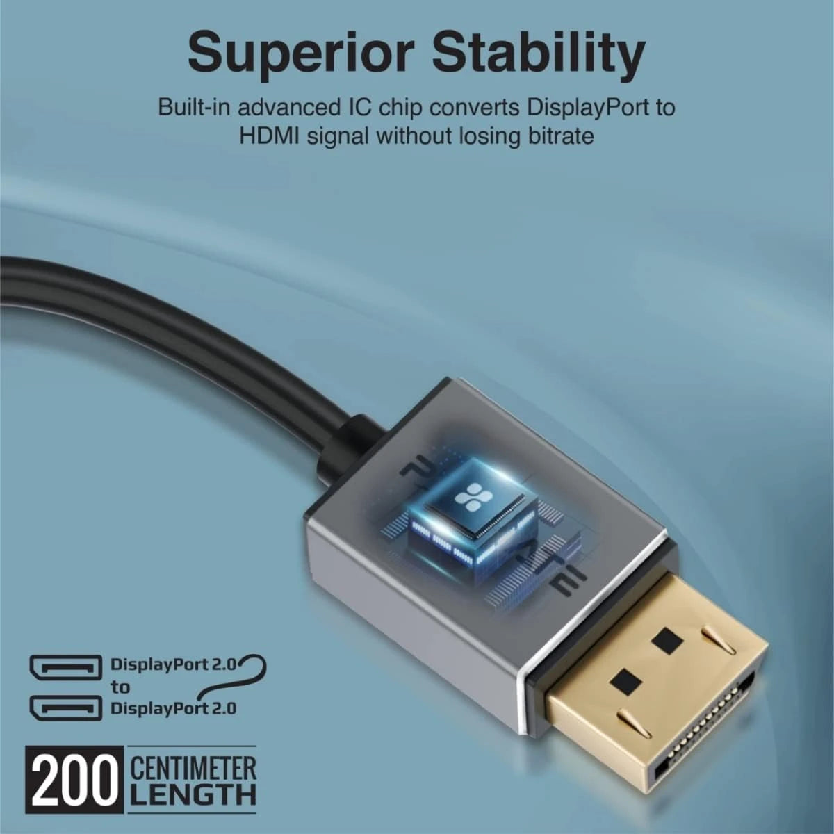 Promate DPLink-16K DisplayPort 2.0 Cable, Premium Ultra HD 16K@60Hz Video Display Cord, Gold Plated Connectors, 2m Super Slim Cable