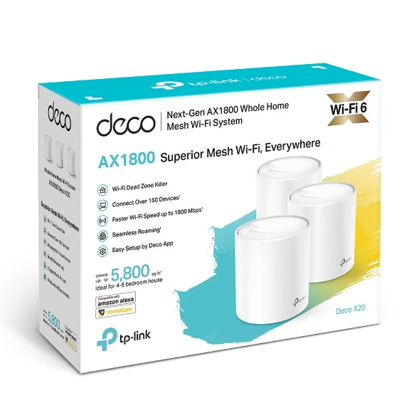 TP-Link Deco X20 (عبوة من 3 قطع) | AX1800 Wi-Fi 6 للمنزل بالكامل