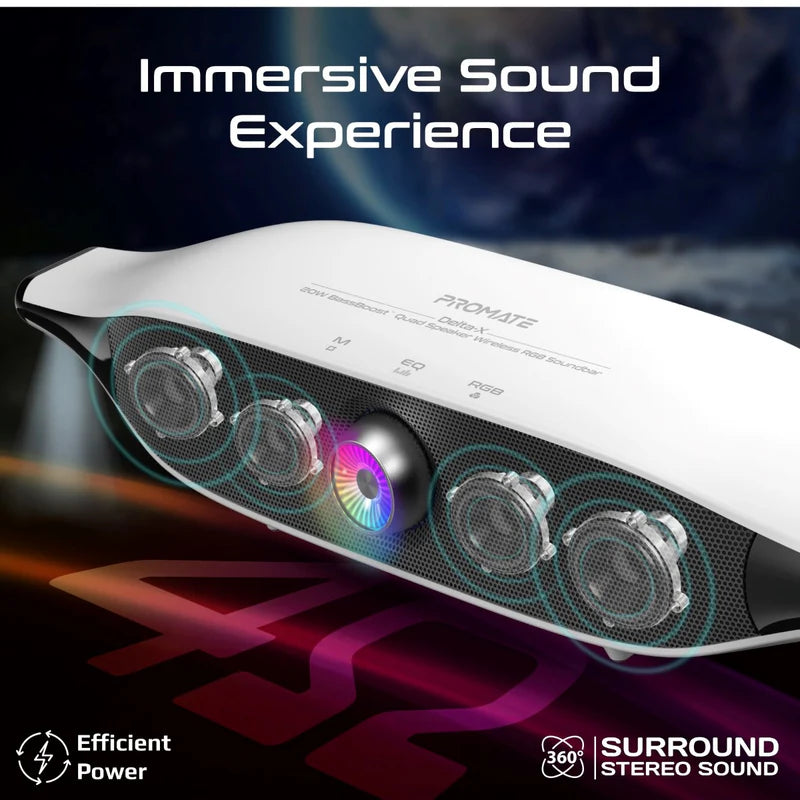 Promate Delta-X 20W BassBoost™ Quad Speaker Wireless RGB Soundbar