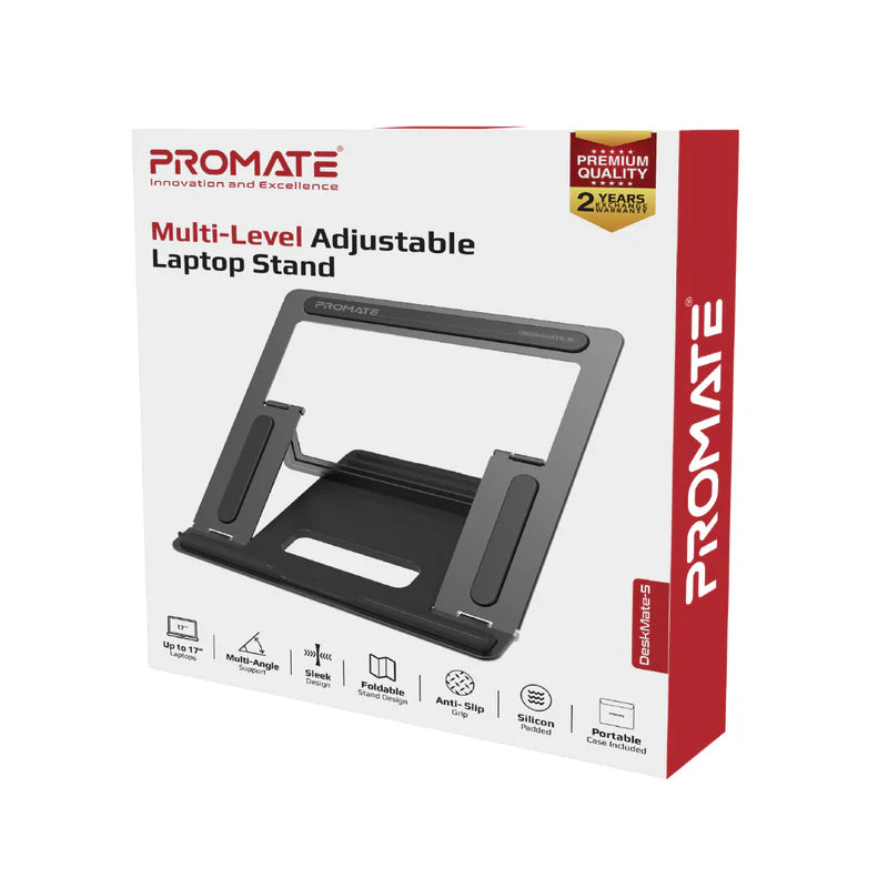 Promate DeskMate-5 Multi-Level Adjustable Laptop Stand - Silver