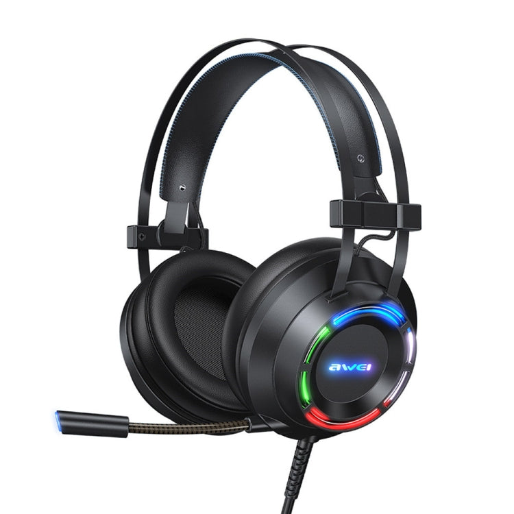 Awei USB + 3.5mm Ambient Light Gaming Wired Headset with Microphone - Black