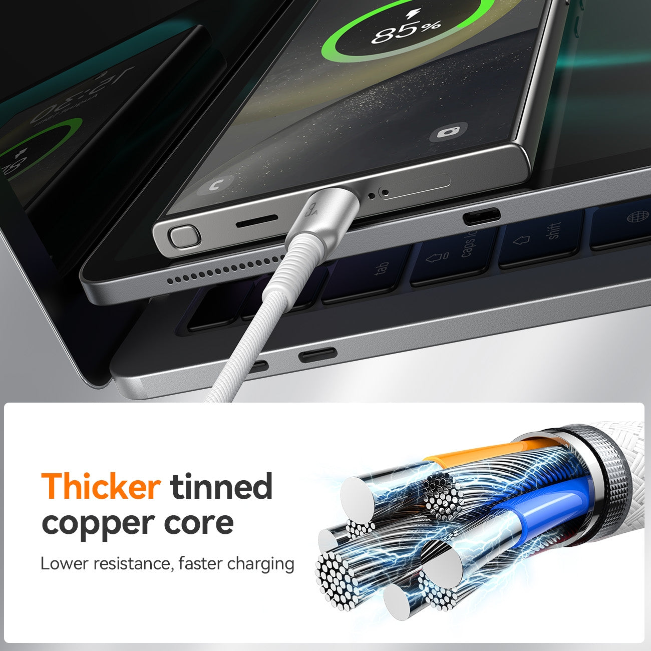 كابل شحن سريع من جوي روم بطول 1.2 متر وقوة فعالة - أبيض