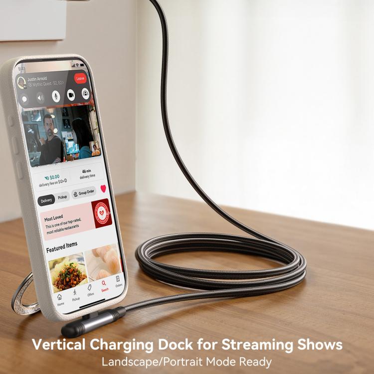 كابل جويروم من النوع سي إلى لايتننج بقوة 30 وات - بزاوية 90 درجة، بطول 1.2 متر