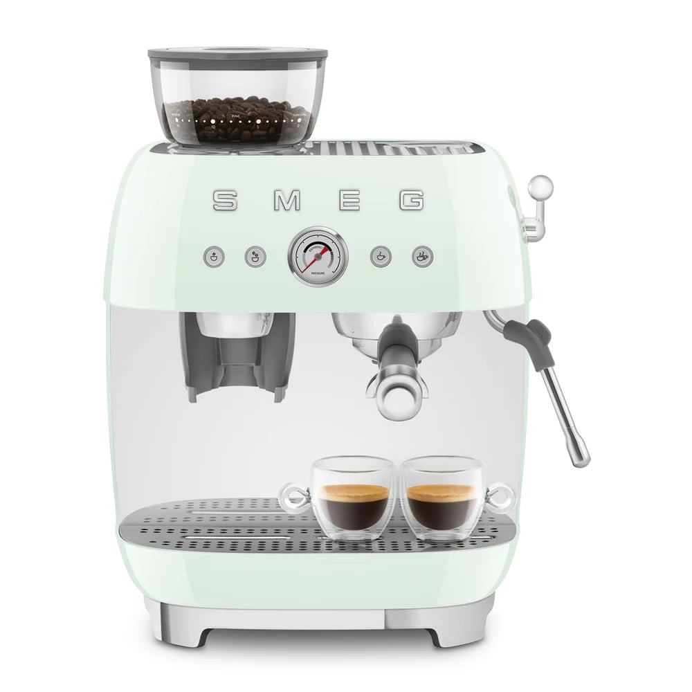 Smeg Manual Espresso Coffee Machine with Grinder 50's Style – Pastel Green | EGF03PG