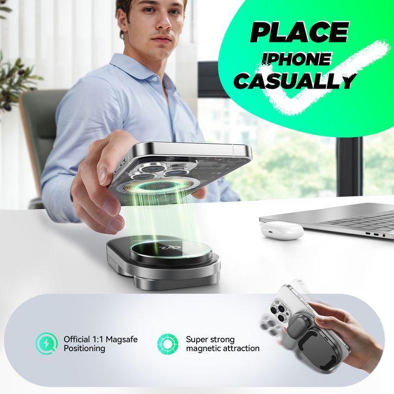 شاحن لاسلكي جويروم 3 في 1 للهواتف والساعات وسماعات الأذن