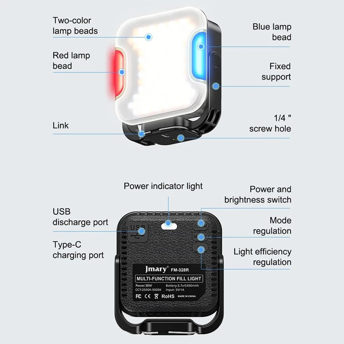 Jmary FM-328R LED Video Light – Portable, Adjustable Color