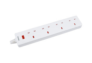 Geepas 4-Gang Extension Lead, 2990W, 5m Cable, White GES58146