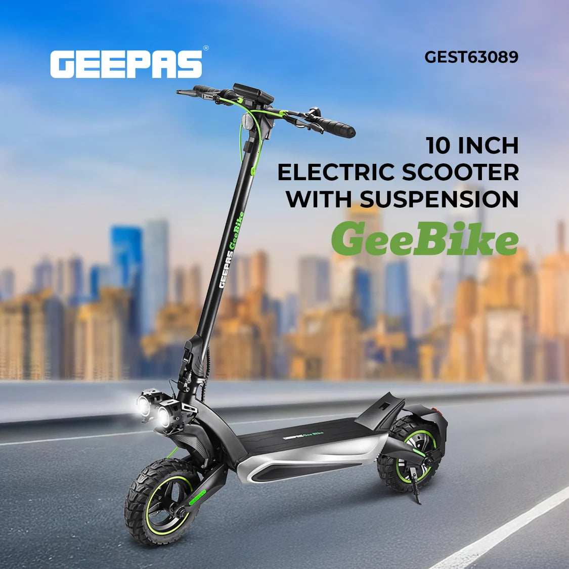 Geepas GeeBike 10" Foldable Electric Scooter, 45km/h, Black GEST63089