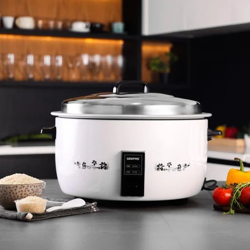 Geepas 10L Commercial Rice Cooker, Cook & Warm Function, Non-Stick Pot, White GRC4323