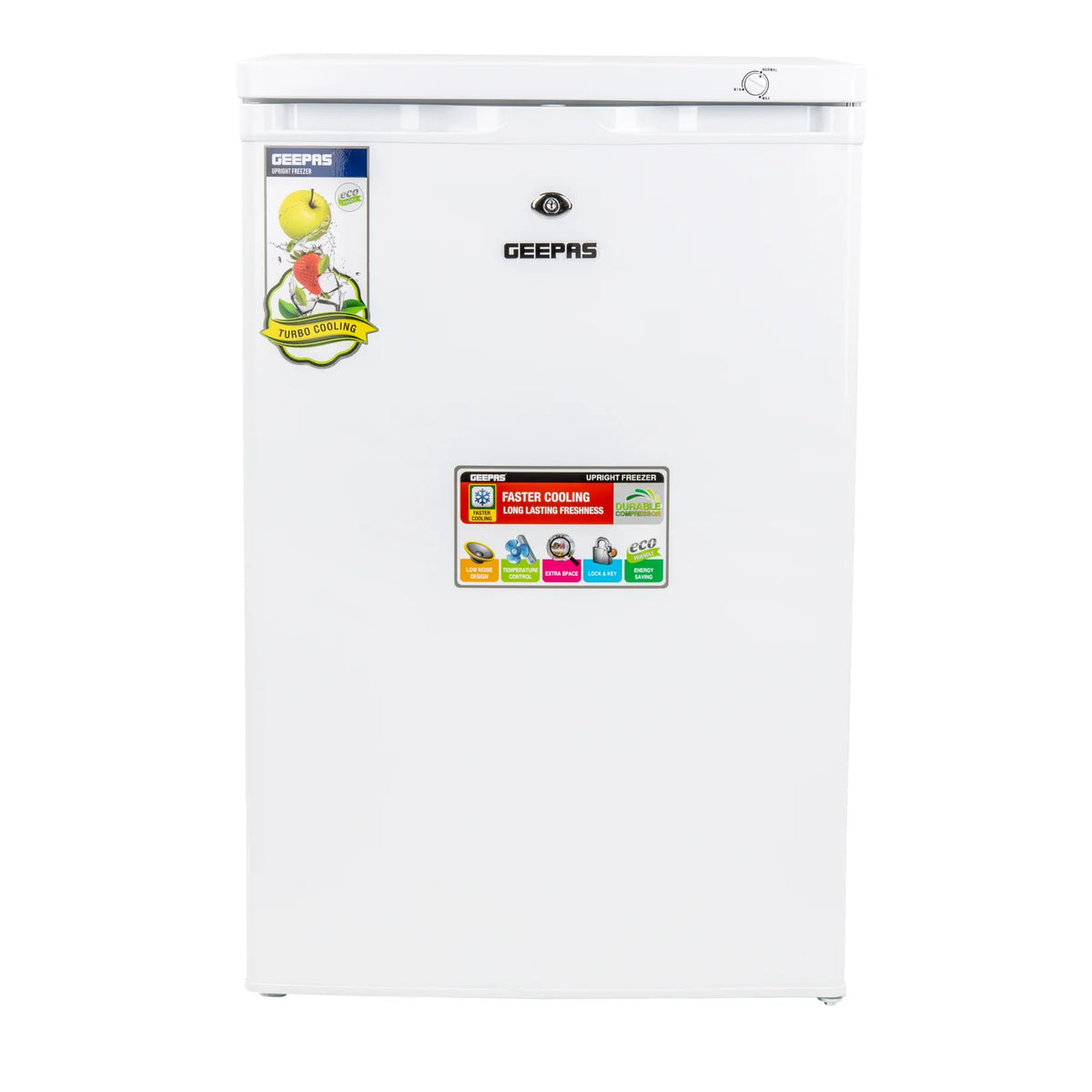 Geepas GRFU1206 Upright Freezer 120L with 4 Drawers - Tropical Compressor, -18°C
