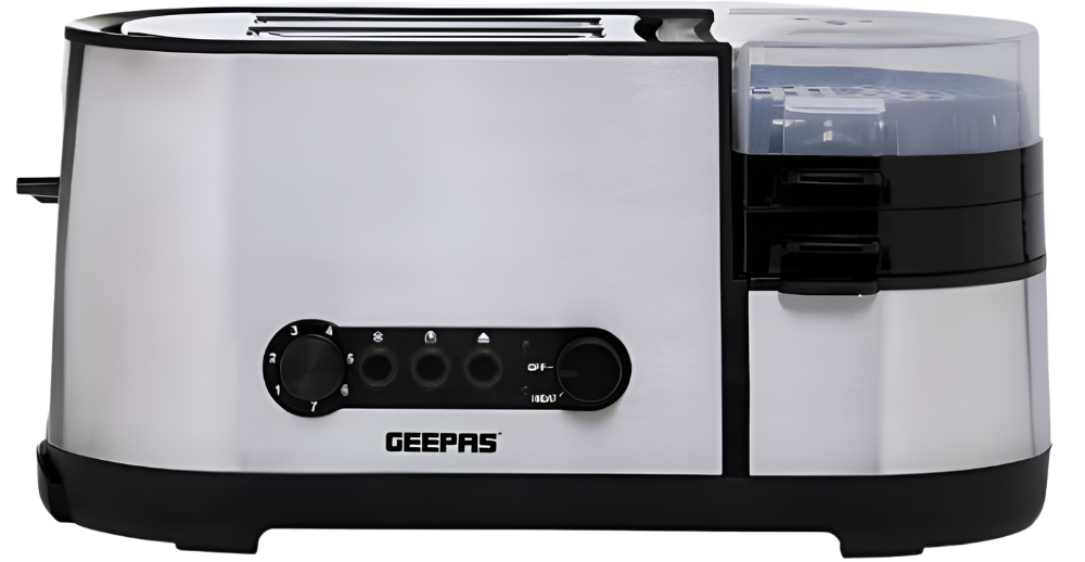 Geepas 5-in-1 Toaster with Egg Boiler & Poachers Stainless Steel