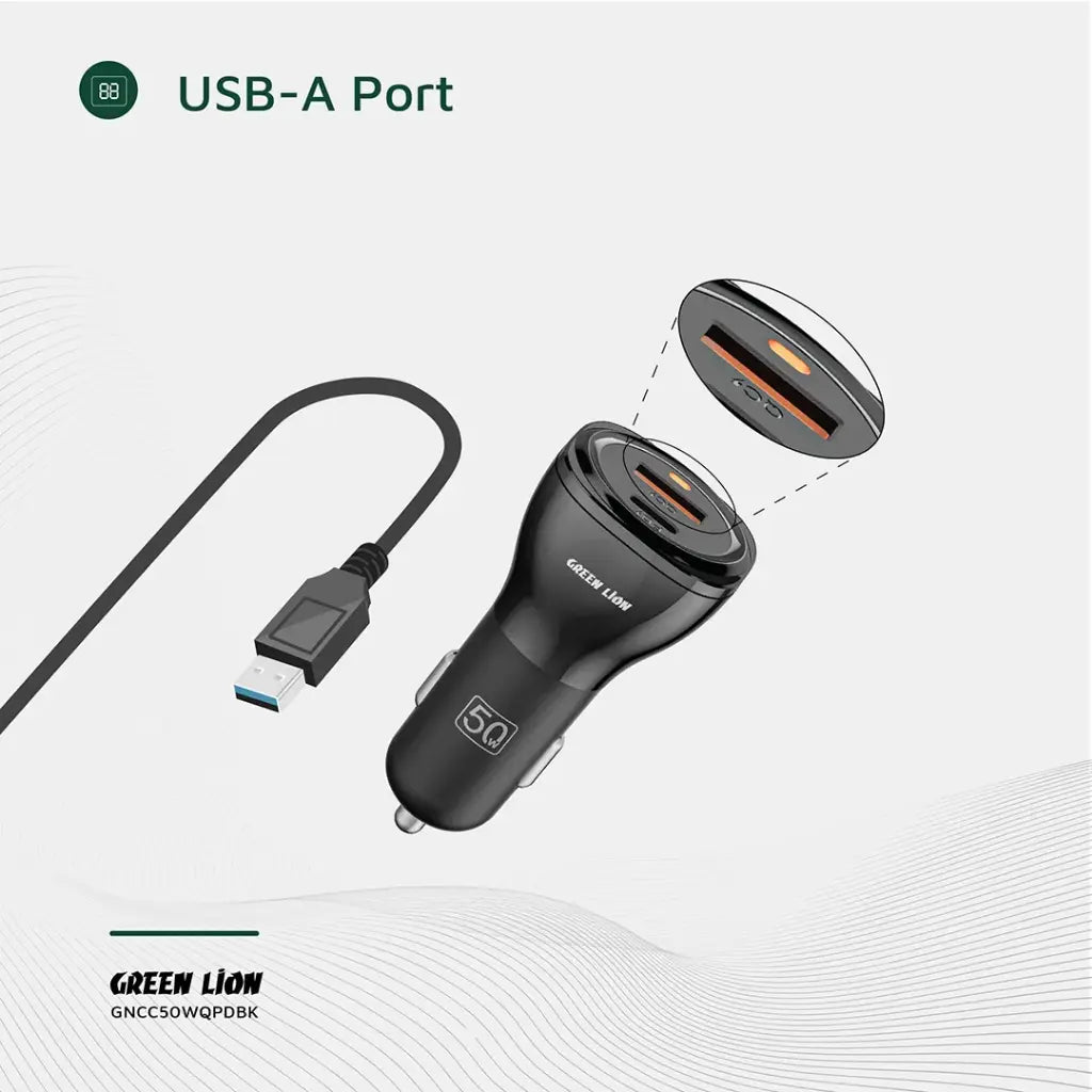 Green Lion 50W Dual Car Charger | USB-C & USB-A Fast Ports