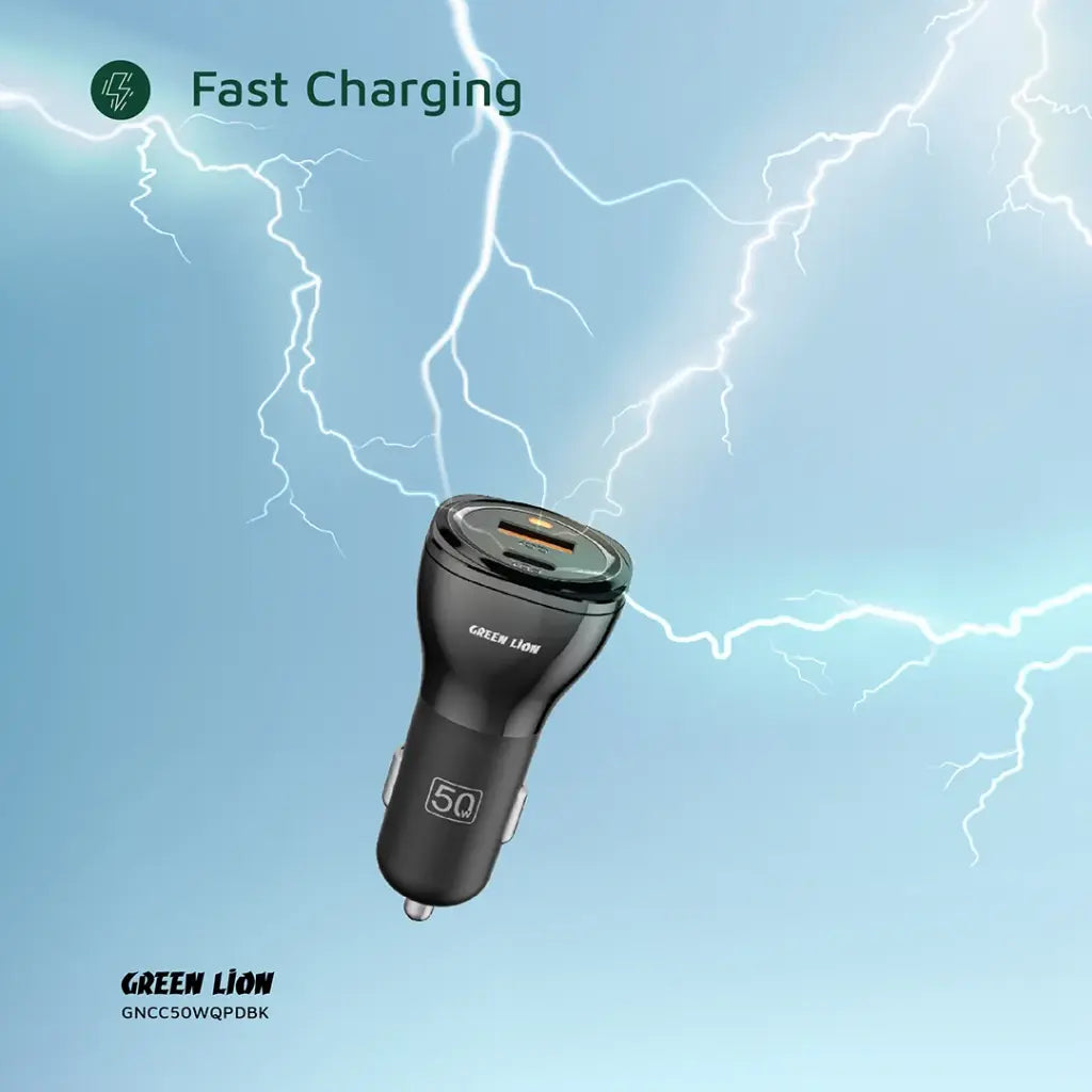 Green Lion 50W Dual Car Charger | USB-C & USB-A Fast Ports