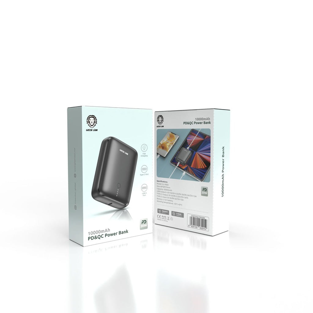 باور بانك Green Lion 10000mAh مع PD 20W وQC شحن سريع – أسود