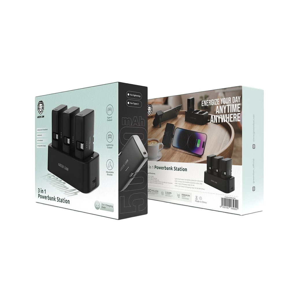 باور بانك ستاند جرين ليون 3 في 1 – أسود | شحن لاسلكي ومتنقل في مكان واحد