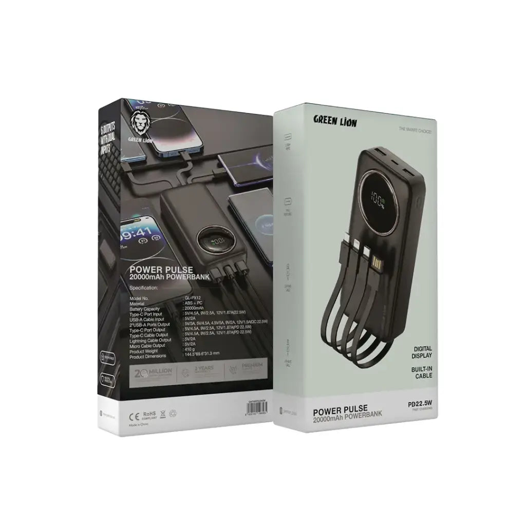 Green Lion Power Pulse 20000mAh Power Bank – Black
