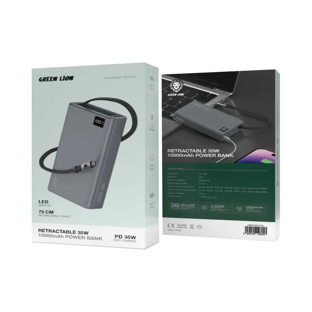Green Lion 35W 10000mAh Retractable Power Bank