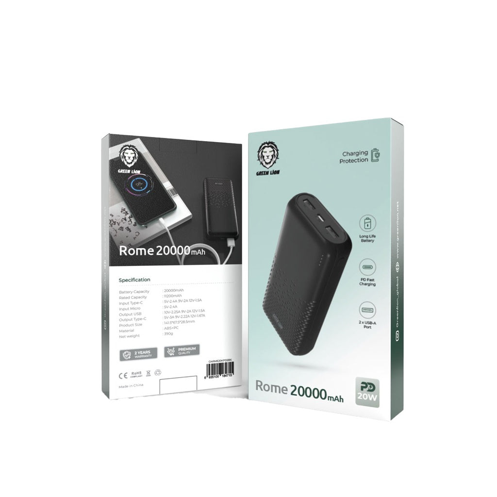 Green Lion Rome 20000mAh Power Bank – Fast Charging