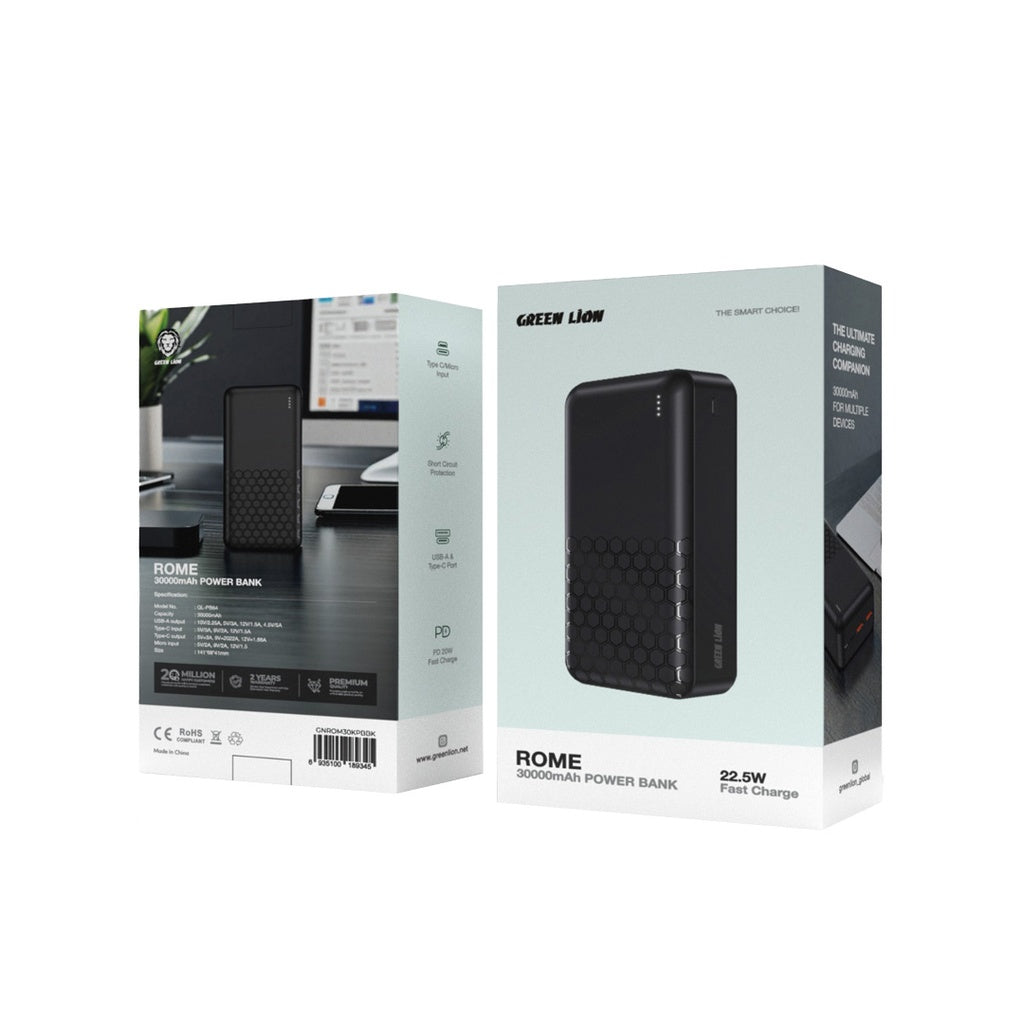 باور بانك Green Lion Rome – تصميم أنيق وأداء قوي | أسود