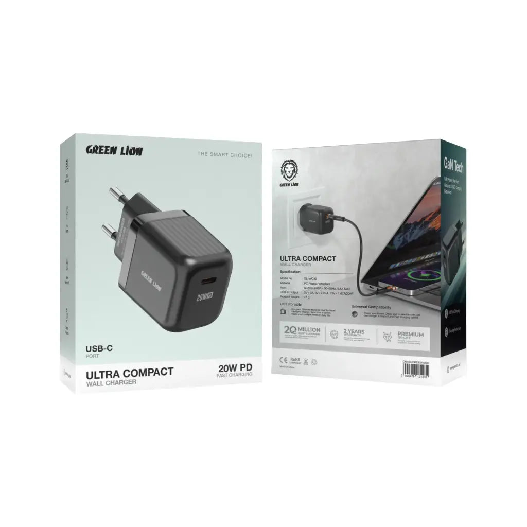 شاحن Green Lion GaN USB-C بقوة 20 واط + كابل لايتنينغ