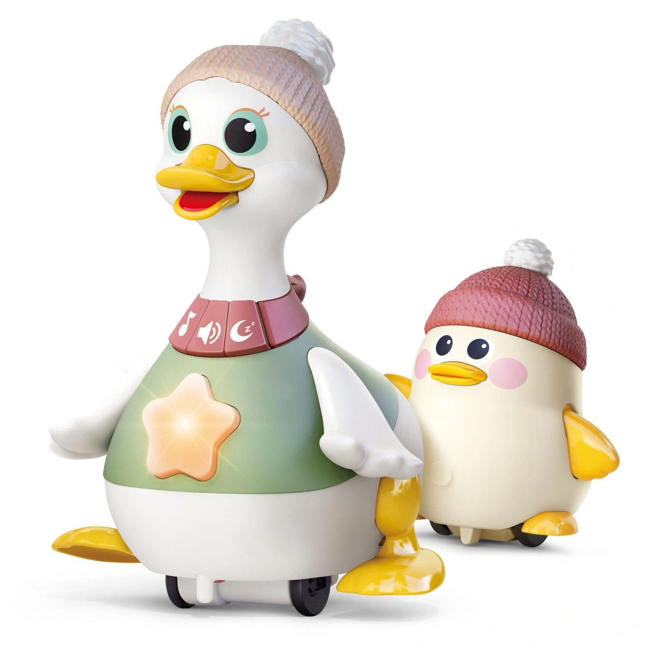 Hola Waddling Duck Family 2-Piece Set - Musical Tummy Time Toy