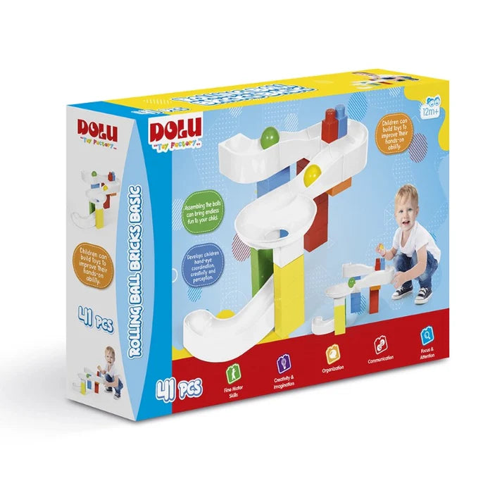 Dolu لعبة مسار الكرات – مجموعة مكعبات متدحرجة للأطفال 1+