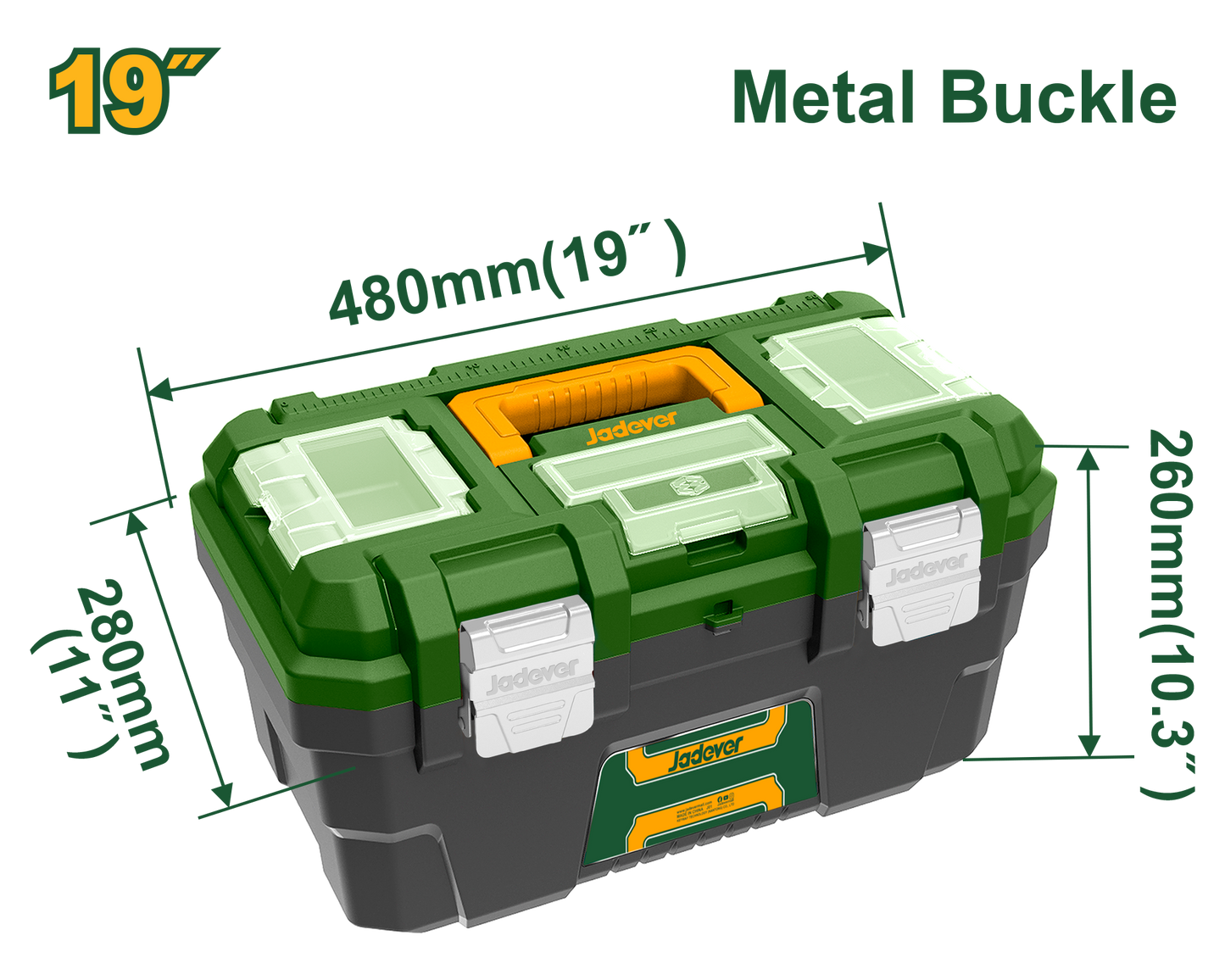 JADEVER 19" Plastic Tool Box Sturdy with Metal Clasp