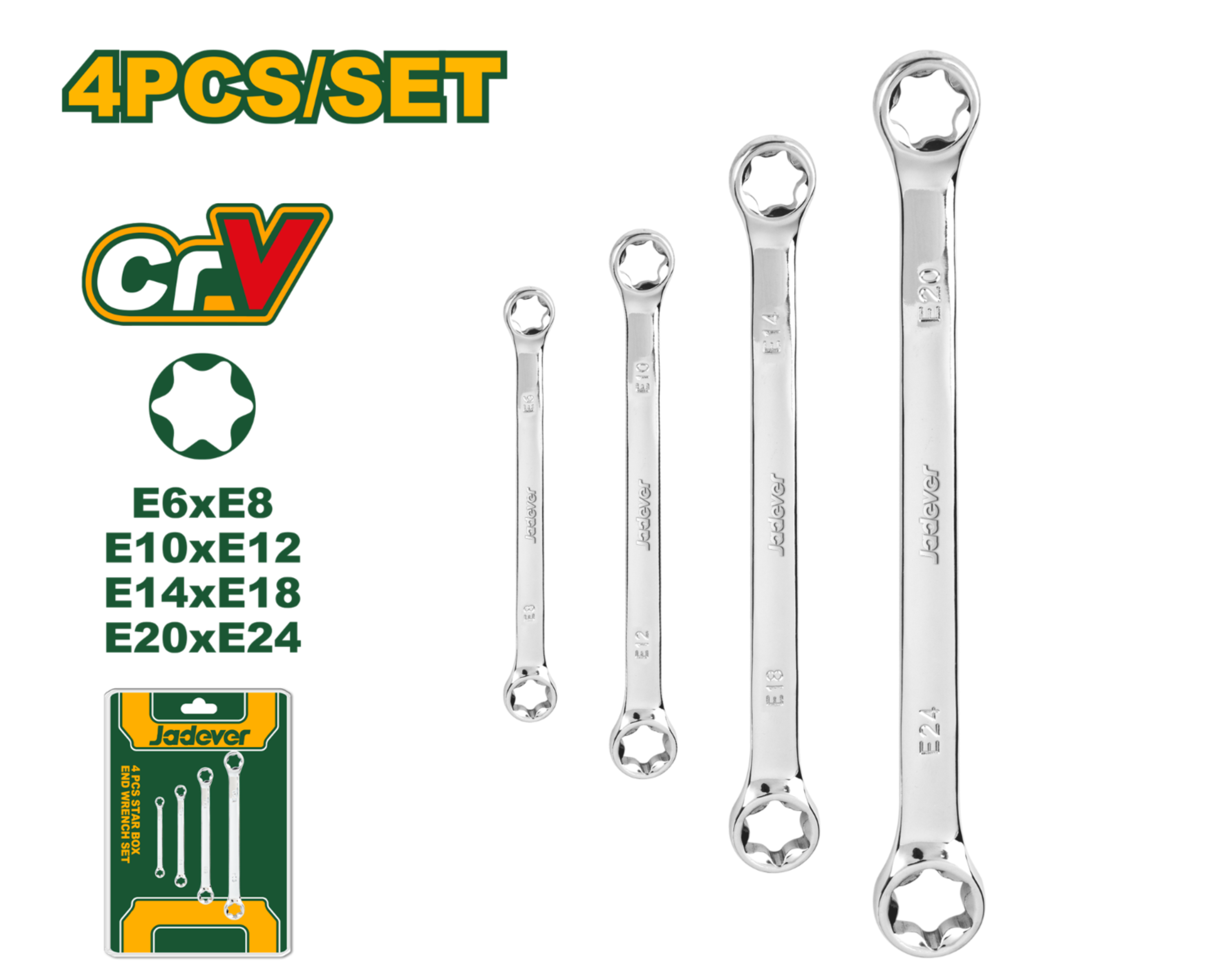 JADEVER 4 Piece Star Ring Wrench Set High Durability & Precision