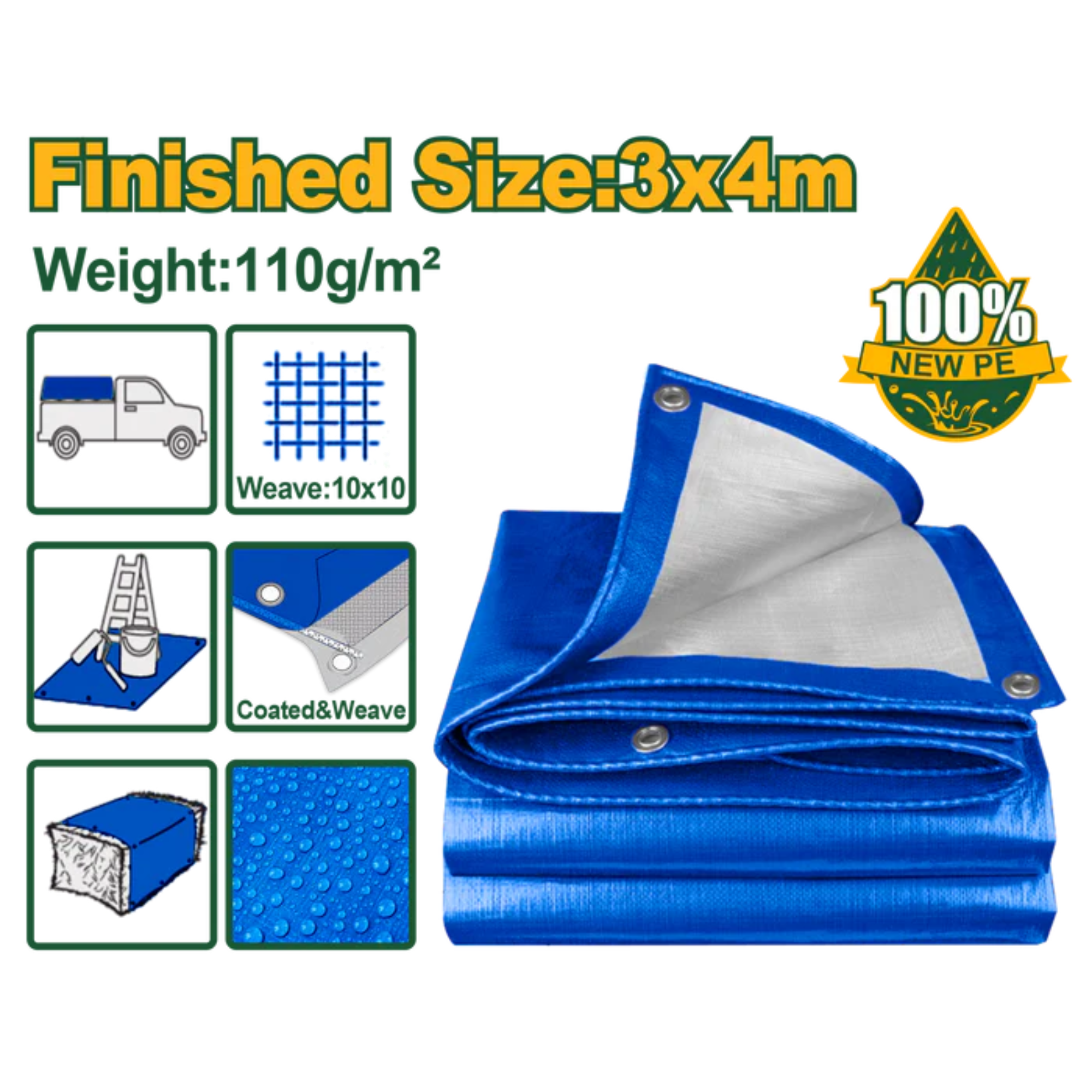 tarps with eyelets JADEVER Blue Tarp with Eyelets 4x3m Durable & Lightweight