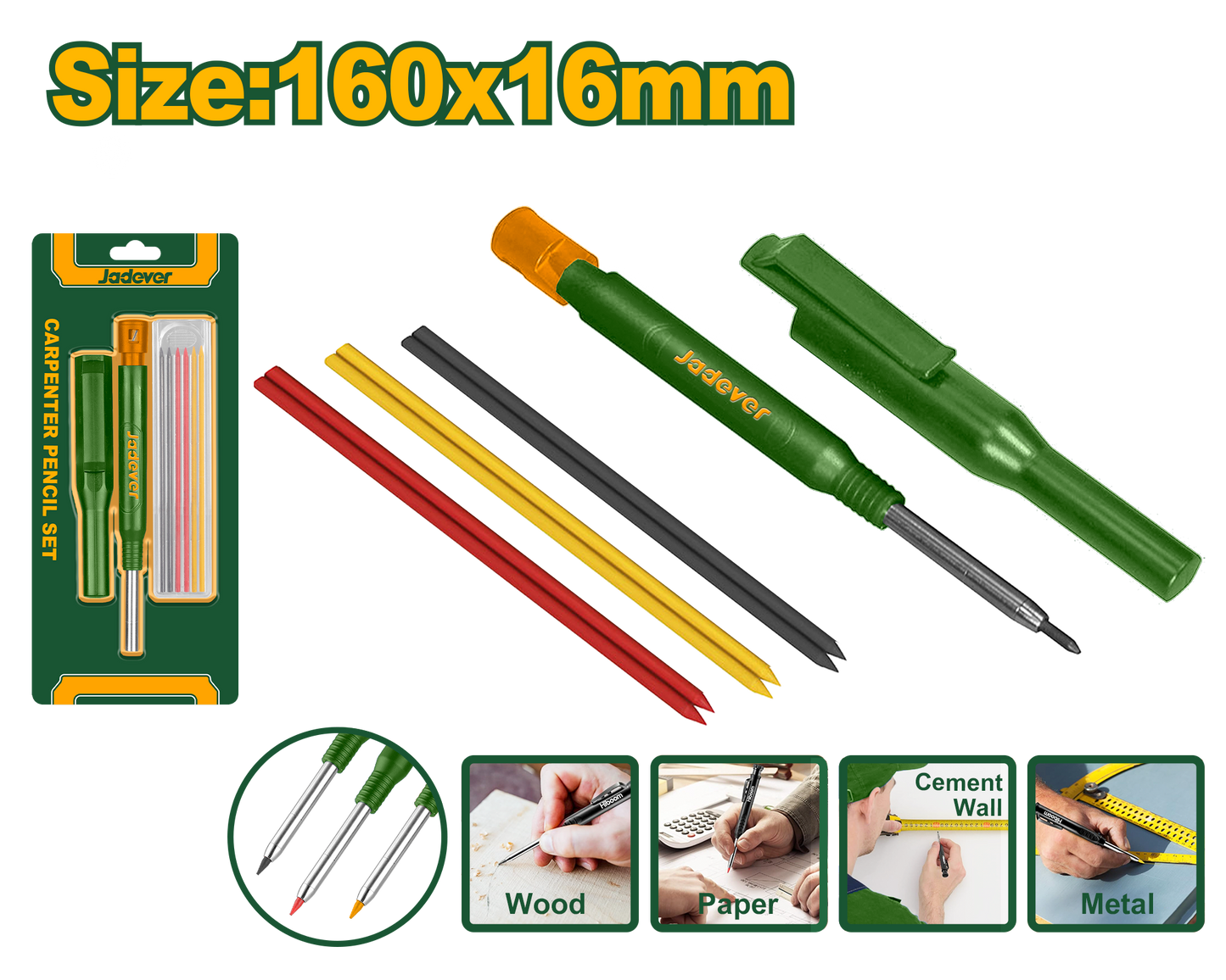 JADEVER Carpenter Pencil Set with Extra Leads & Sharpener