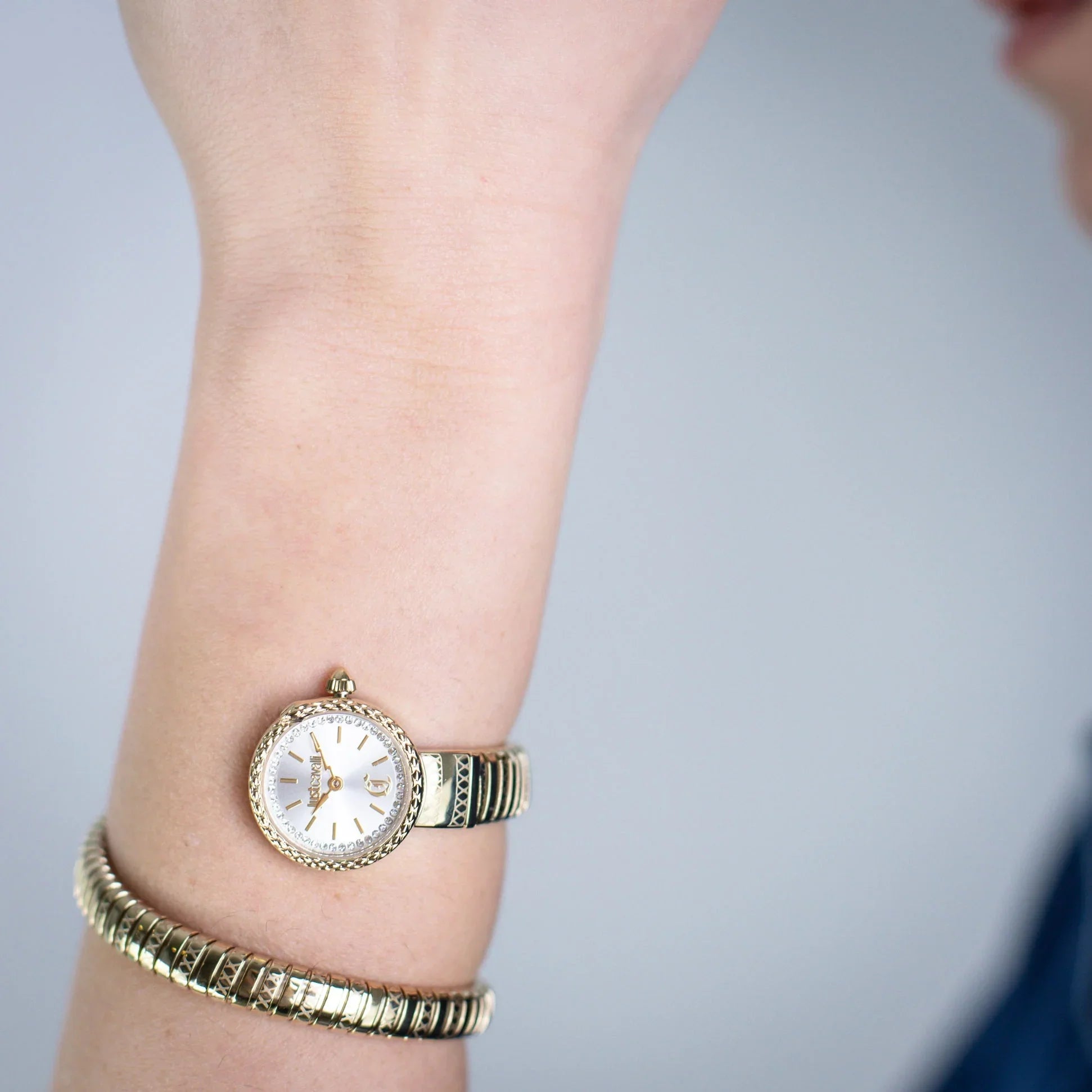 JUST CAVALLI JC1L351M0025 GOLDEN STEEL BAND SILVER DIAL FOR WOMEN
