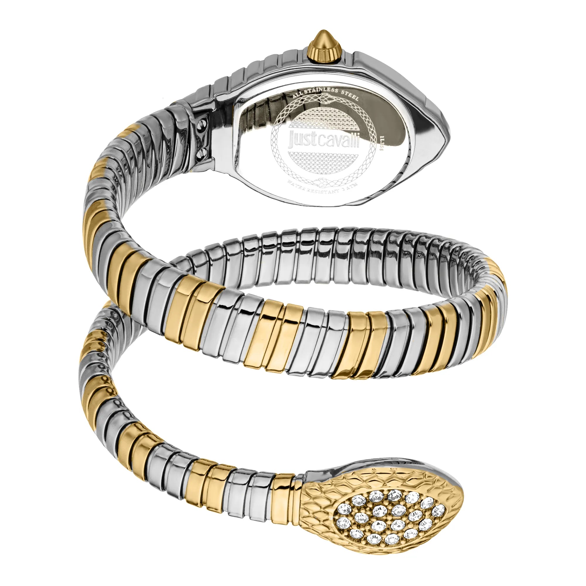 JUST CAVALLI JC1L356M0055 SILVER AND GOLD STEEL BAND WHITE DIAL FOR WOMEN