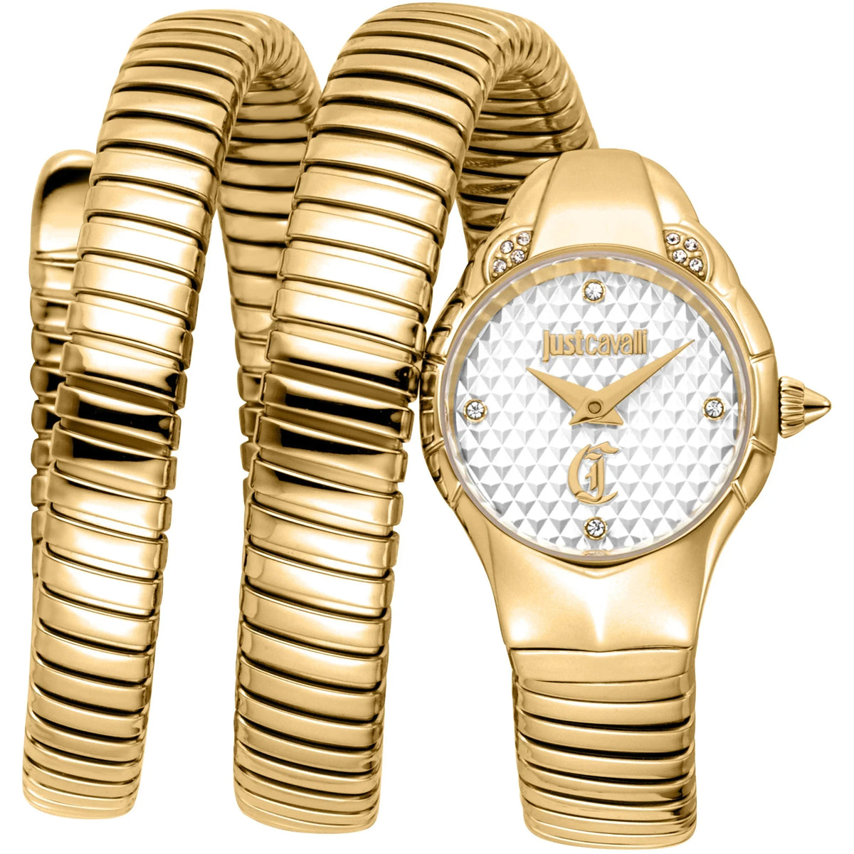 JUST CAVALLI JC1L351M0025 GOLDEN STEEL BAND SILVER DIAL FOR WOMEN